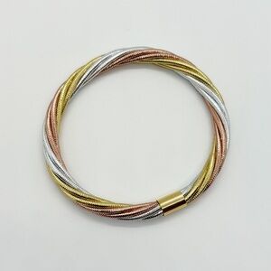 Elegant 14k tri-color gold with silicone core twisted bangle bracelet